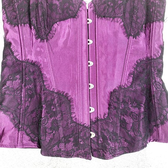 NEW ADORE ME Purple Corset Black Lace Top LARGE 2XL XXL Slimming Curvy Lingerie - Picture 6 of 11